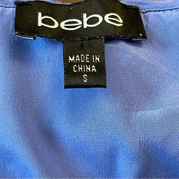 Bebe Cornflower Blue Silk Ruffle Off Shoulder Top (S) - Picture 9 of 11